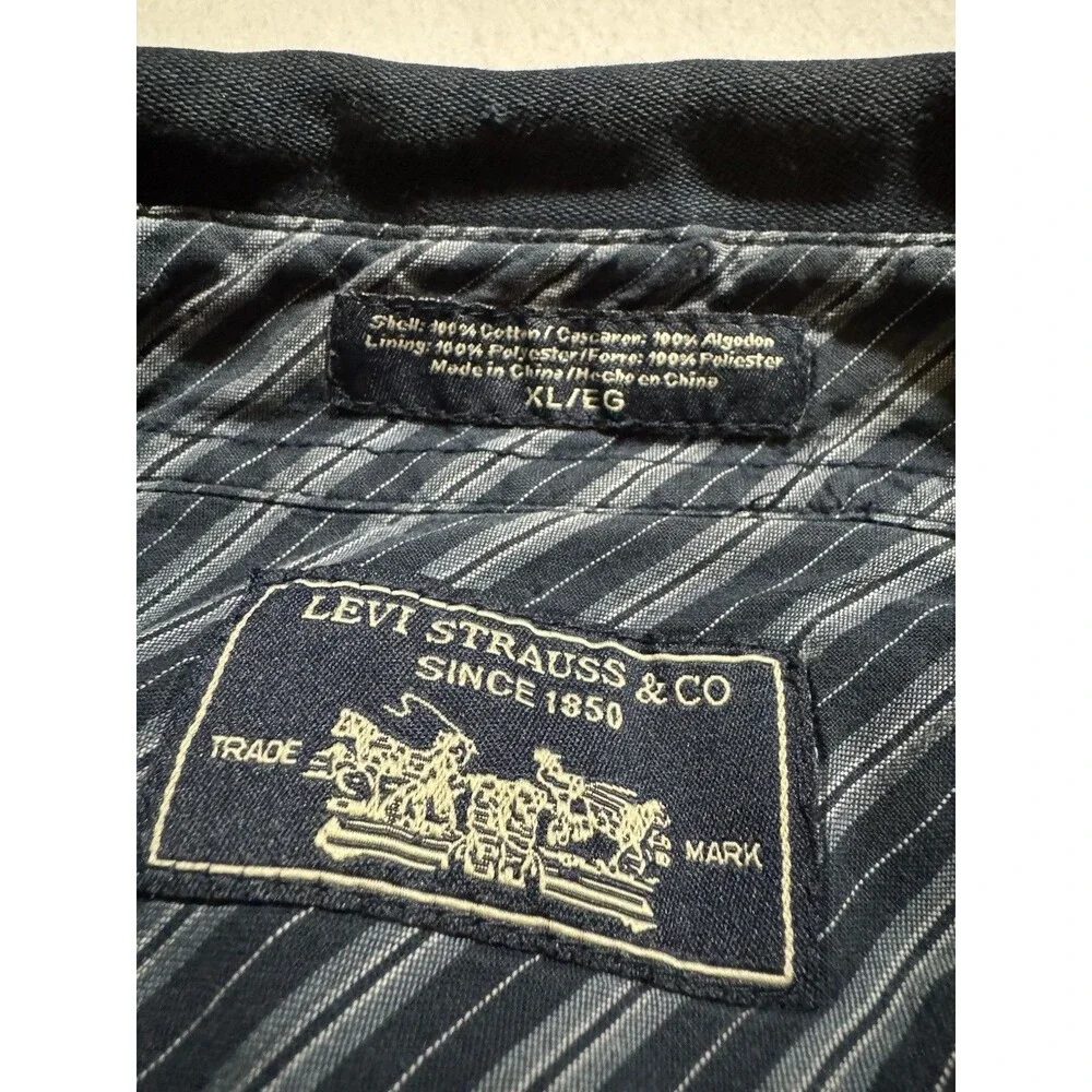 Y2K Levis Mens Cotton Canvas Shirt Jacket Shacket Size XL Navy Lined Work Winter - Picture 2 of 8